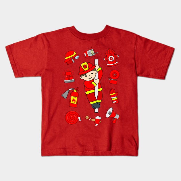 Fireman Kids Firefighter Items Toddlers Kids T-Shirt by samshirts